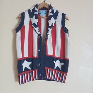 Vintage Just Better Sweaters Lisa Coufal USA Patriotic Sweater Vest Women's M